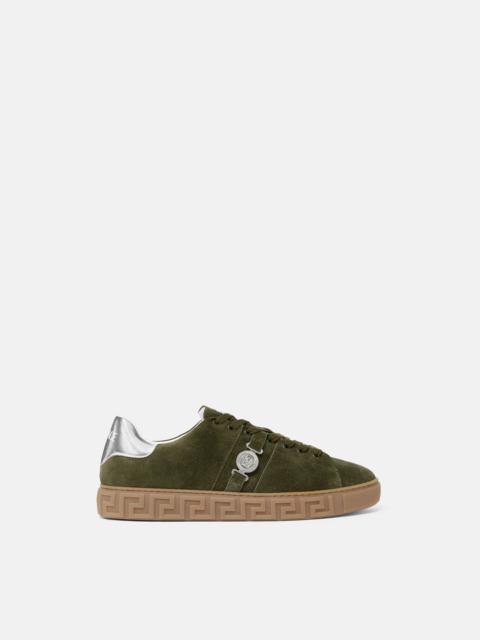 Greca Embellished Suede Sneakers