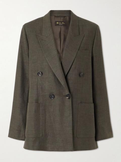 Genny double-breasted linen and wool-blend blazer Dark green
