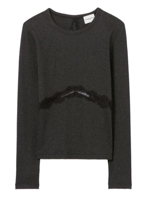 ribbed-knit lace-insert top