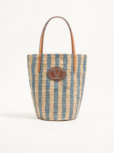 VALENTINO GARAVANI STRIPED RAFFIA SHOPPING BAG.