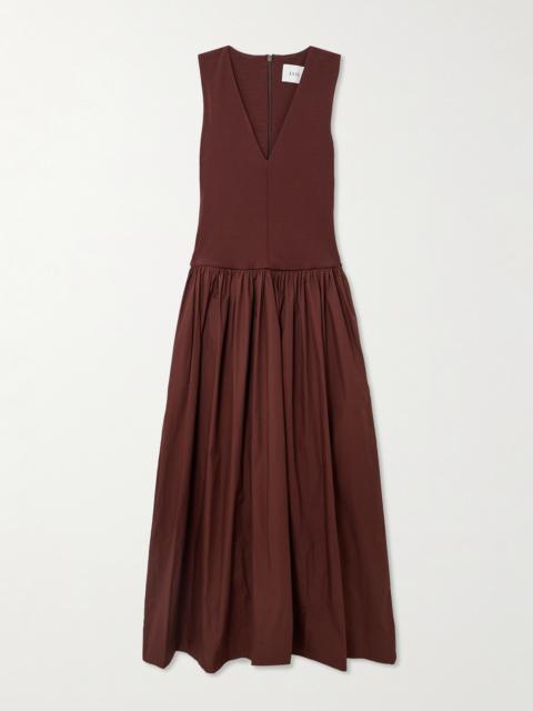 Stretch-knit And Gathered Organic Cotton-poplin Maxi Dress