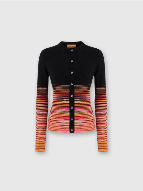 Crewneck cardigan in dégradé slub cashmere