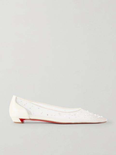 Miss Z Degrastrassina Leather-trimmed Embellished Mesh Point-toe Flats