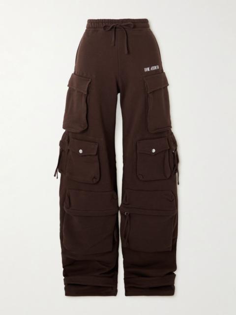Appliquéd stretch-cotton jersey wide-leg cargo pants Brown