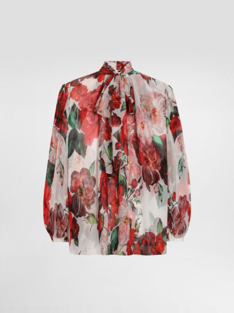 Chiffon pussy-bow blouse with rose print