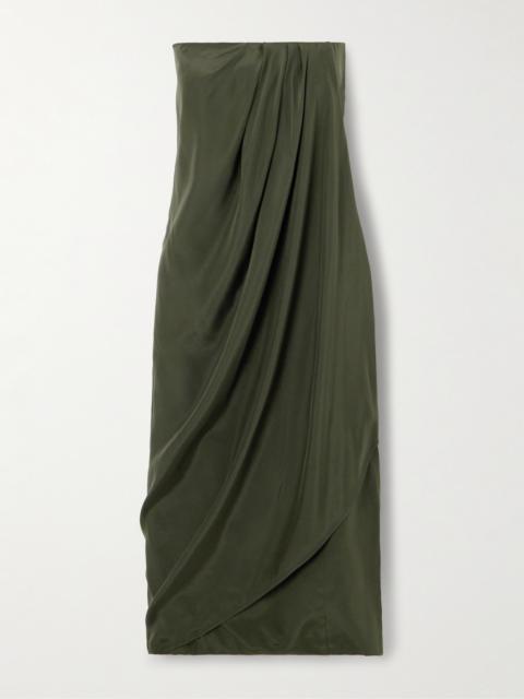 Onna Strapless Draped Silk-satin Midi Dress