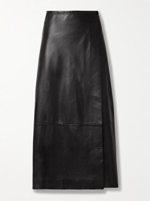 Quinn wrap-effect leather maxi skirt Black