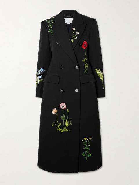 Double-breasted Embroidered Wool-twill Coat