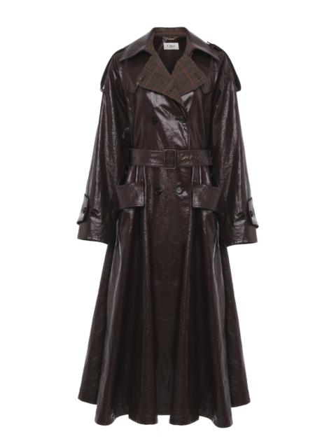 DOUBLE-BREASTED LONG RIDING COAT IN COATED LINEN