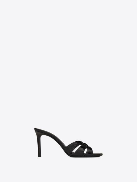 tribute heeled mules in crocodile-embossed shiny leather