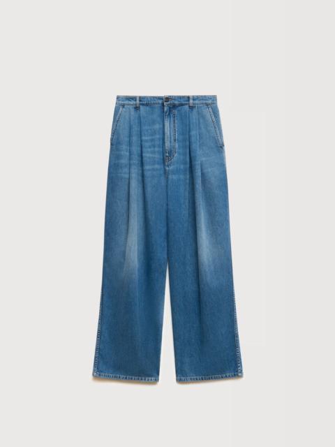 BLUE DENIM TROUSERS WITH DOUBLE PLEATS