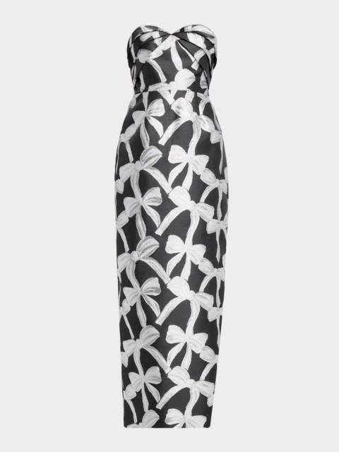 Donna Strapless Bow Jacquard Column Maxi Dress