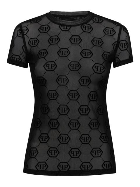 monogram-pattern tulle T-shirt