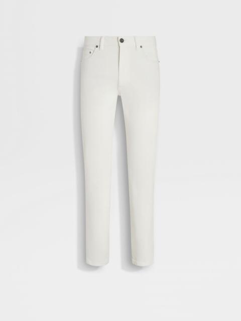 WHITE RINSE-WASHED STRETCH COTTON ROCCIA JEANS
