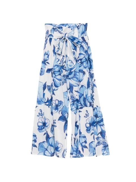 bow floral print trousers