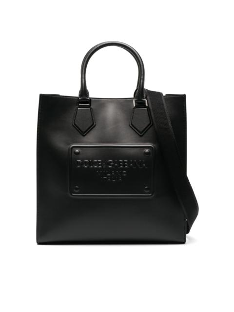 logo-embossed leather tote bag