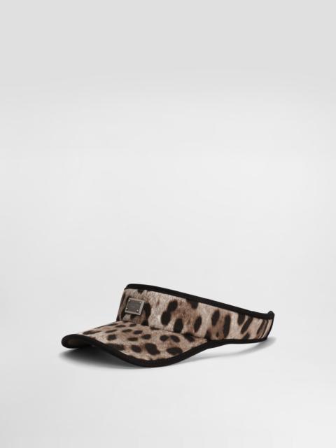 Leopard-print cotton visor with logo