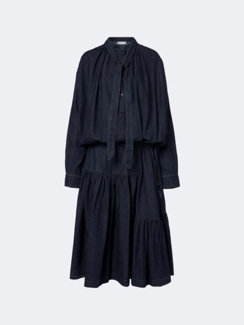 Tie-neck denim midi dress
