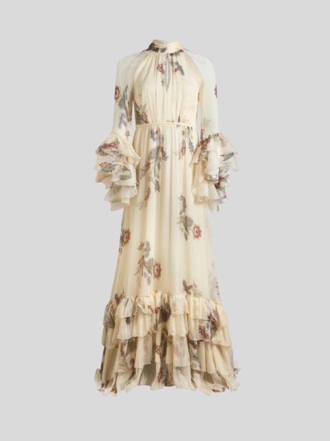 LONG PRINTED SILK CREPON DRESS