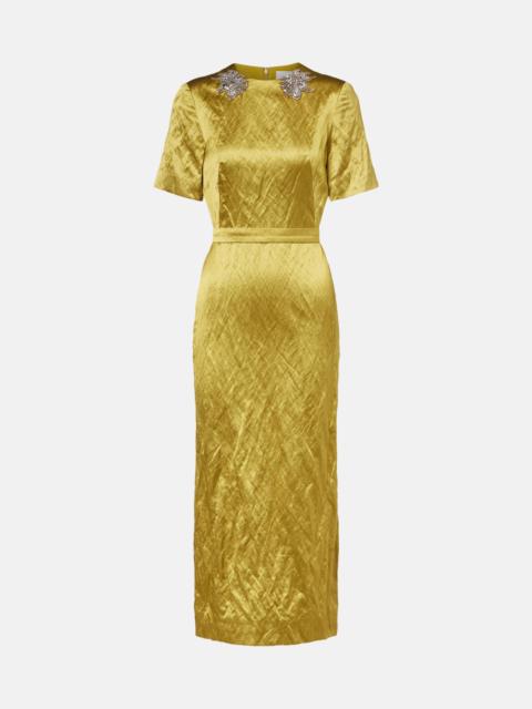 Embellished satin midi dress