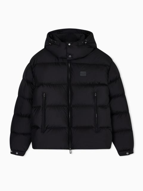 WATER-REPELLENT, QUILTED RIPSTOP NYLON HOODED DOWN JACKET