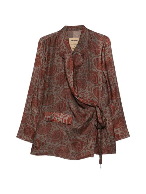 floral-print tie-fastening blazer