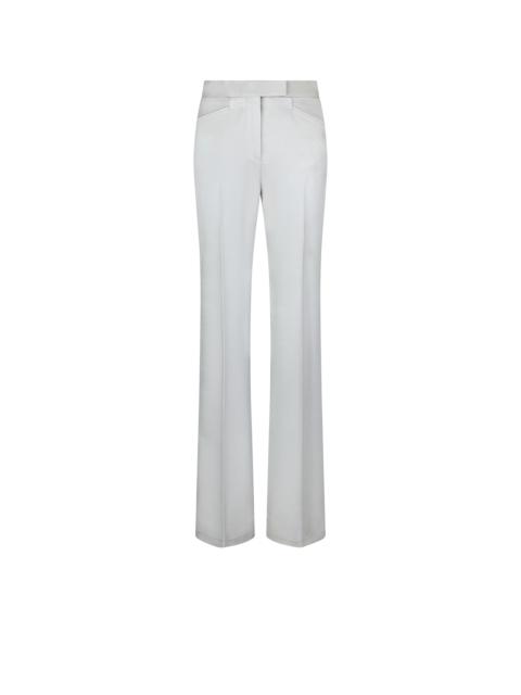 LUSTROUS BARATHEA SILK WOOL TAILORED TUXEDO WIDE LEG PANTS