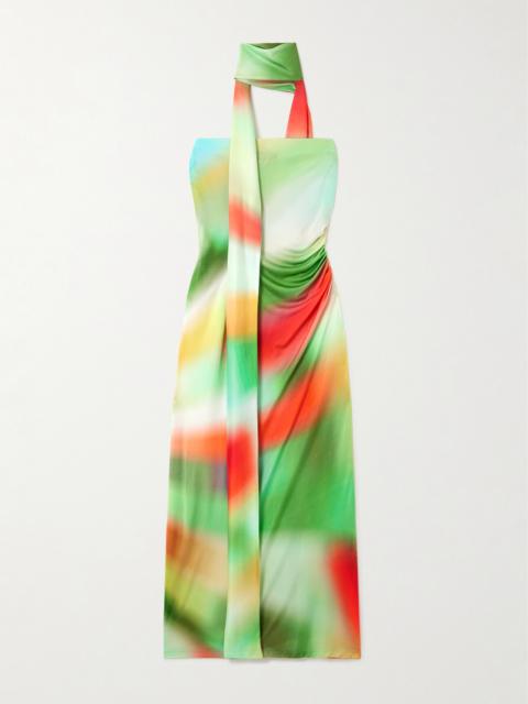 Misty Scarf-detailed Ruched Tie-dye Jersey Midi Dress