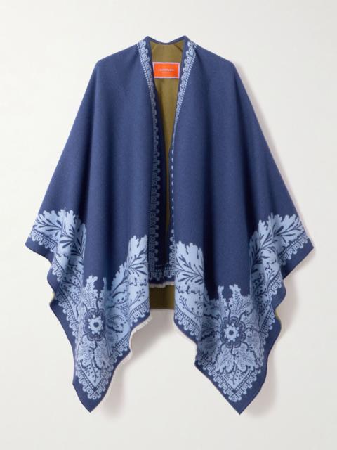 Wool and silk-blend jacquard wrap Navy