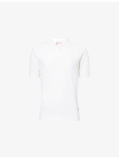 Roddy Open Mesh-Stitch Woven Polo Shirt