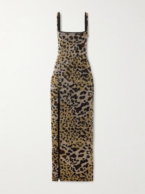 Eartha Embellished Leopard-print Stretch-mesh Gown