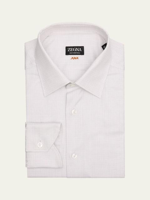 Men's Centoventimila Cotton Micro-Check Dress Shirt