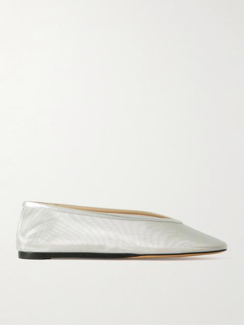 Luna Metallic Leather-trimmed Mesh Ballet Flats