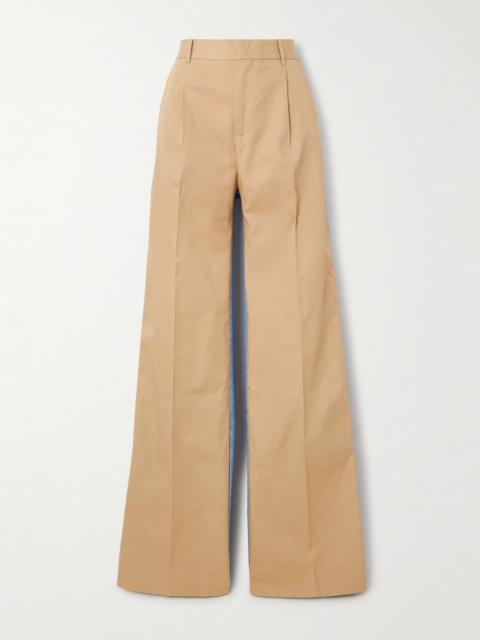 Denitrouser Pleated Cotton-twill And Denim Straight-leg Pants