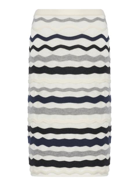 Wavy-Knit Cotton-Blend Midi Skirt grey
