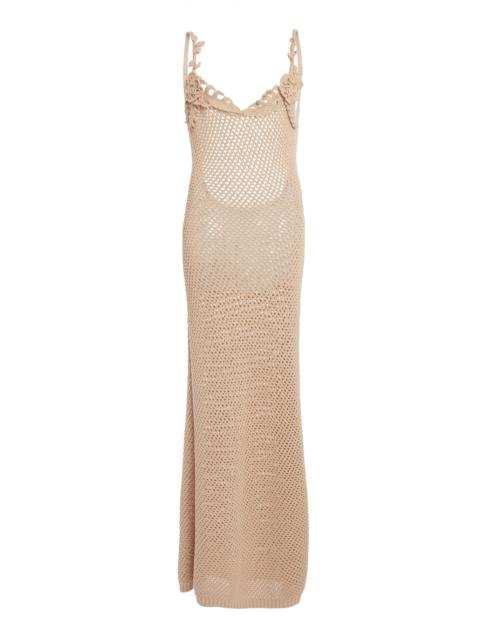 Crochet-Knit Cotton-Blend Maxi Dress khaki