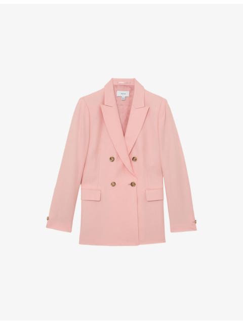 Magda Peak-Lapel Double-Breasted Woven Blazer