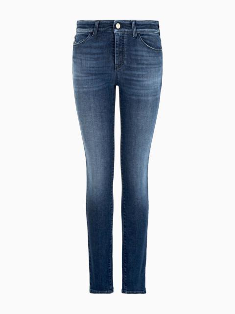 J18 High-rise, skinny-leg jeans in a worn-look denim
