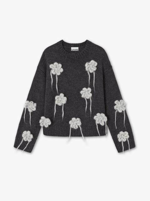 DARK GREY FLOWER CROCHET SWEATER