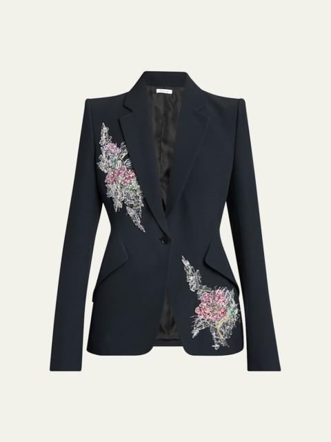 Crystal Embroidered Single-Breasted Blazer Jacket
