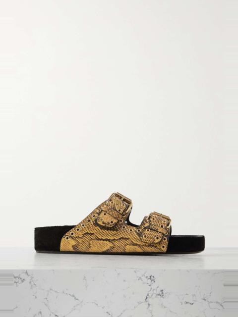 Lennyo eyelet-embellished snake-effect leather slides