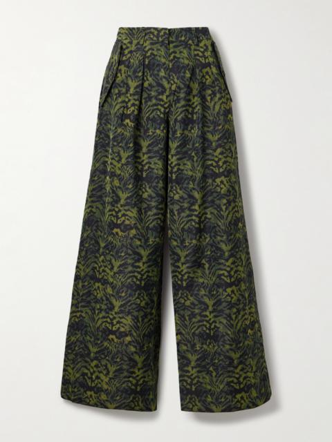 Charlie Pleated Printed Poplin Wide-leg Pants