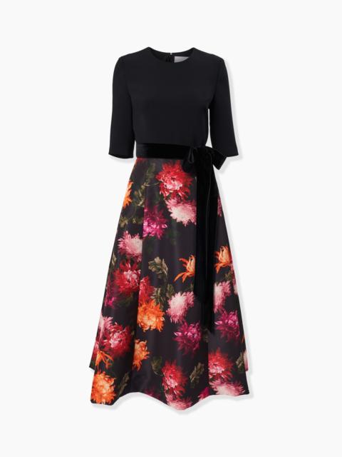 Chrysanthemum-Print Midi Dress