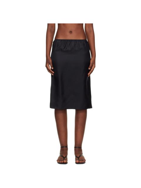 Black Vasali Silk Twill Midi Skirt