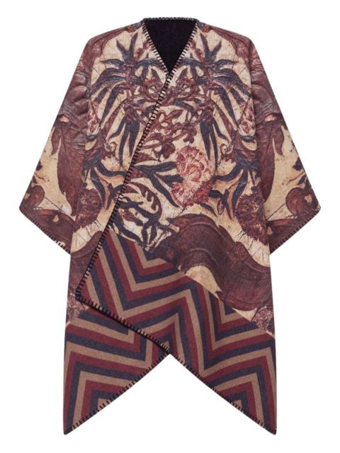 all-over print wool poncho