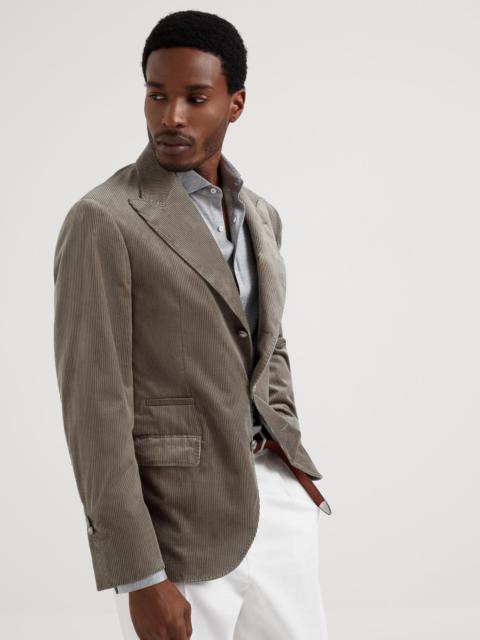 Sea Island cotton corduroy deconstructed blazer with large peak lapels and metal buttons