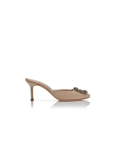 Light Beige Satin Jewel Buckle Mules