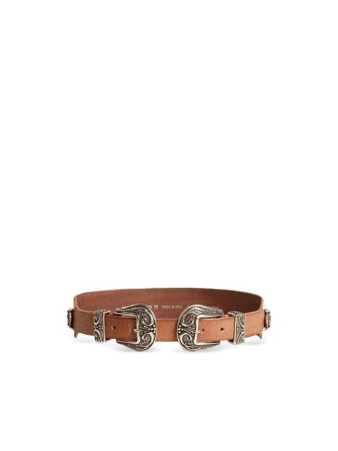 double-buckle leather belt