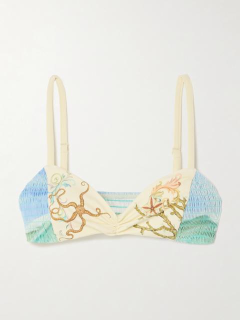 Emerald Cove Shirred Printed Bikini Top