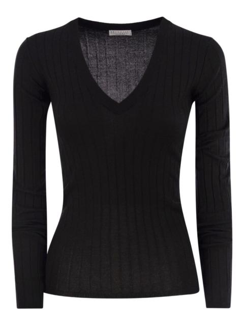 ribbed V-neck sweater